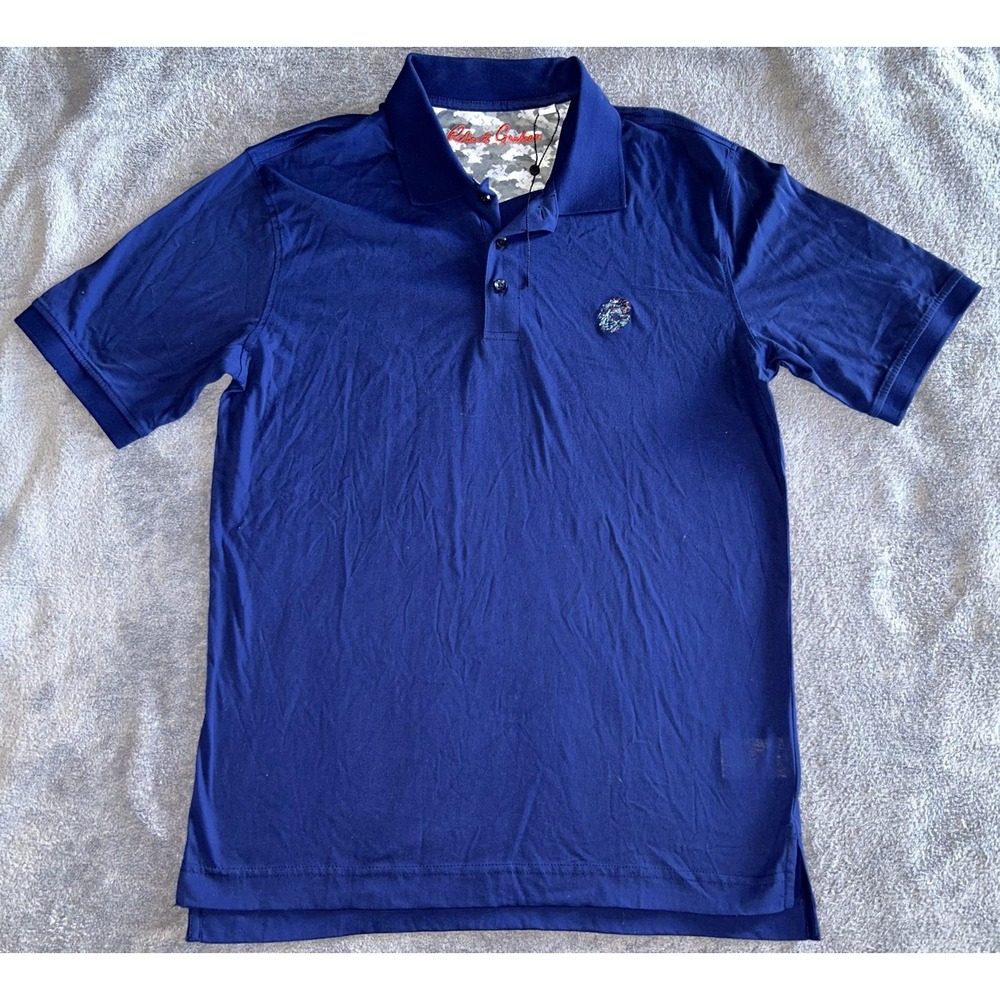 Robert Graham Polo Shirt Mens Small Blue Supima Cotton Knit Crest Logo Casual